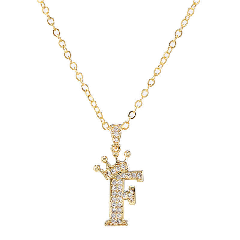 Zircon Crown English Letter Design Gold Clavicle Necklace