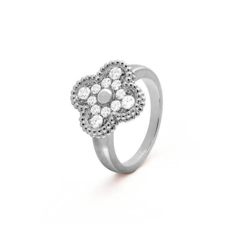 Gold High Version November's Clover Rose Natural Fritillary Full Diamond Rings