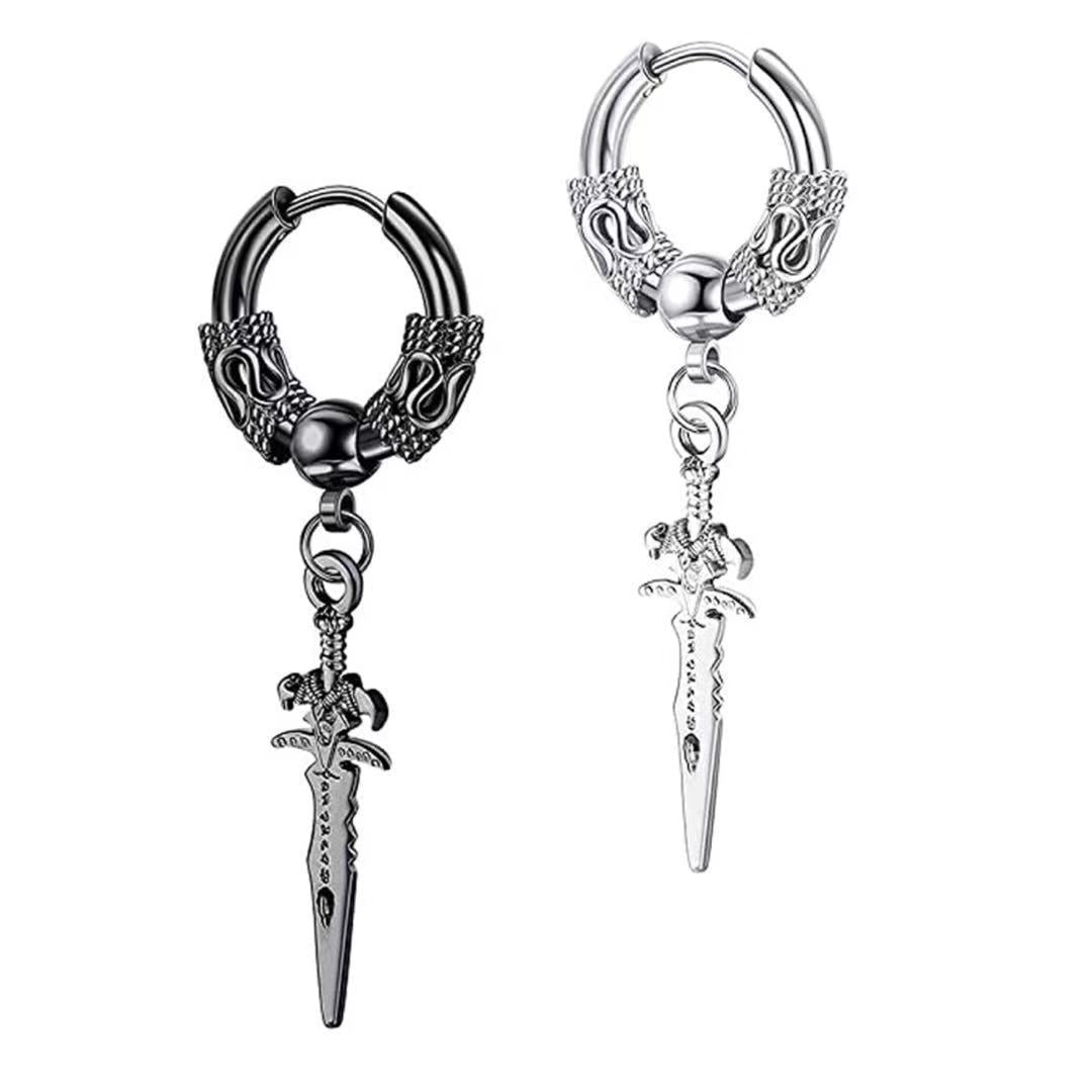 Men's Dragon Pattern Pole Clip Totem Chain Trendy Unique Earrings