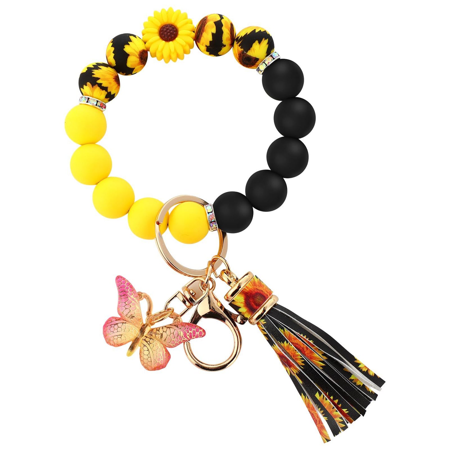 Silicone Beads Beaded Key Butterfly Tassel Bracelet