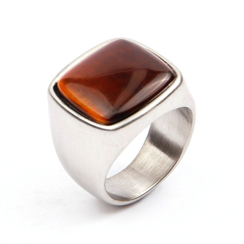 Men's Personality Retro Natural Gemstone Titanium Steel Ring