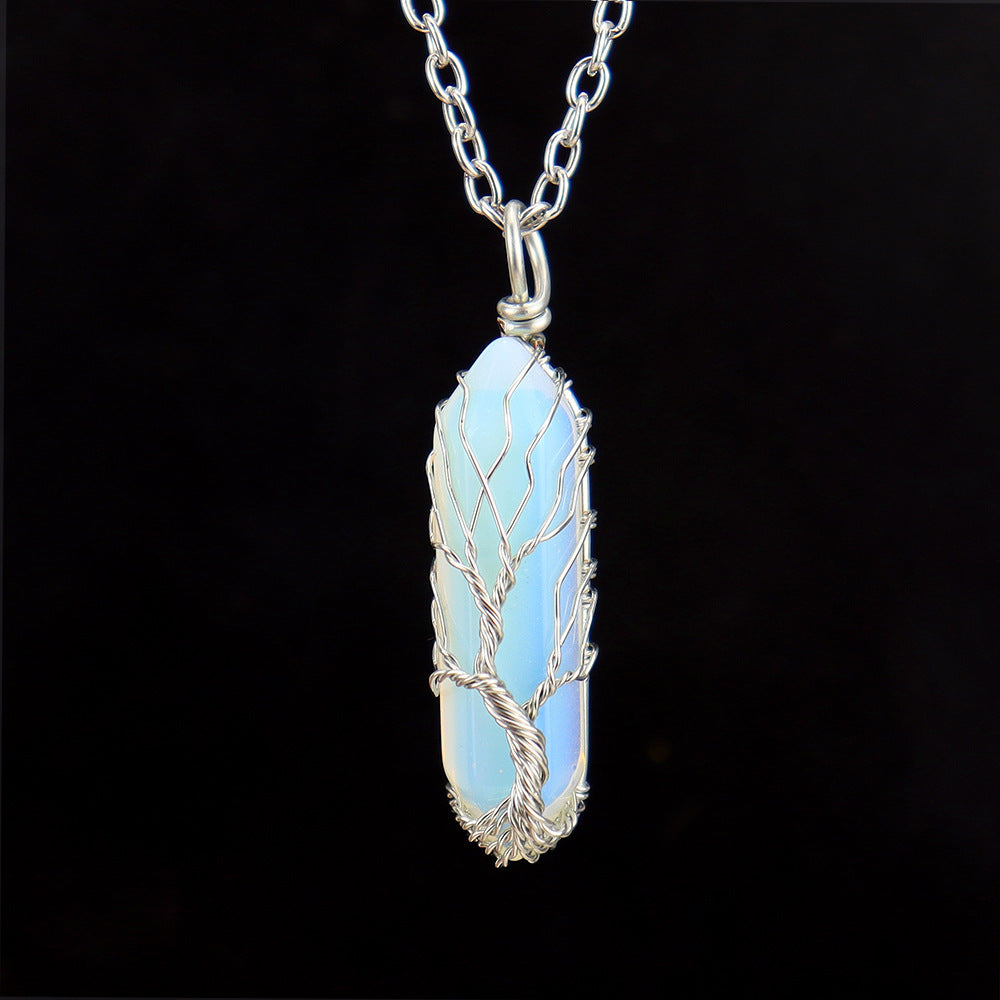 Live Broadcast Natural Hexagon Prism Winding Lucky Tree Crystal Necklaces