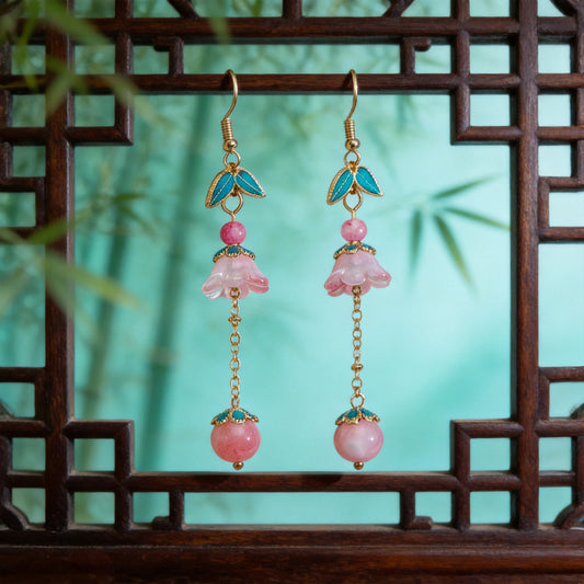 Women's Antique Pink Ear Clip Chinese Style National Cheongsam Rings
