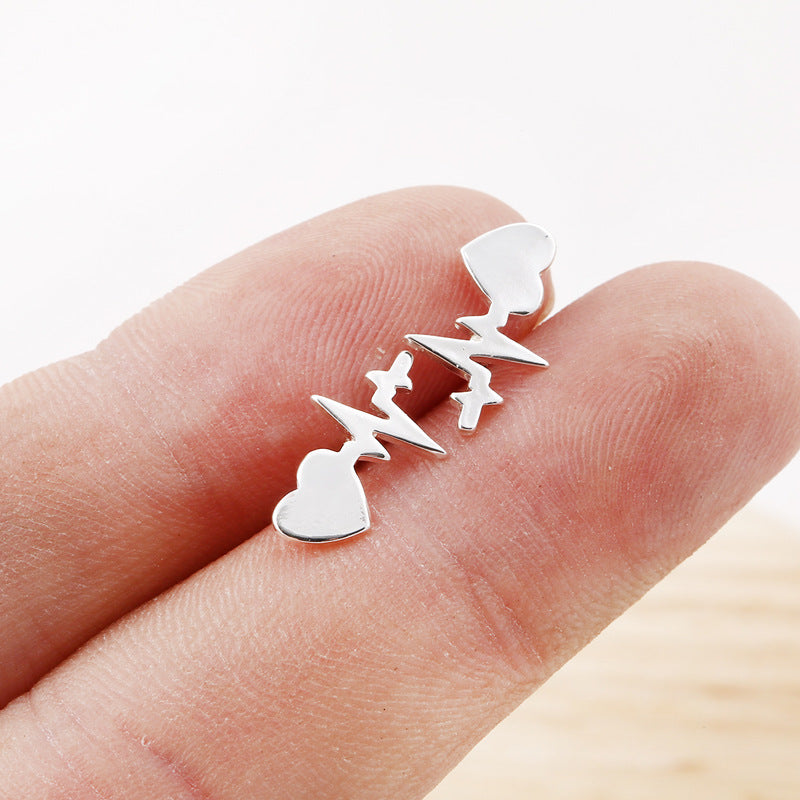 Love Heart Peach Couples Ecg Ear Bone Stud Earrings