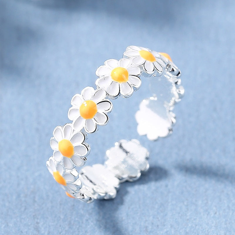 Women's Little Daisy Mori Style Summer White Flower Epoxy Korean Simple Rings