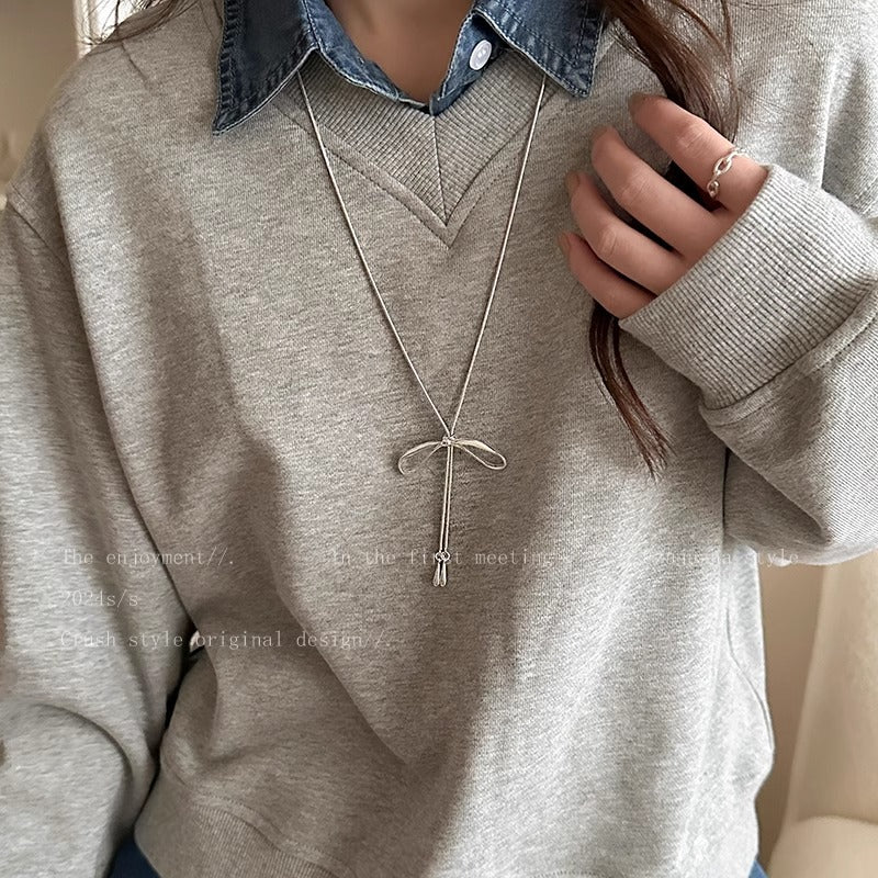 Women's Bow Metal Long Temperament Wild Sweater Necklaces