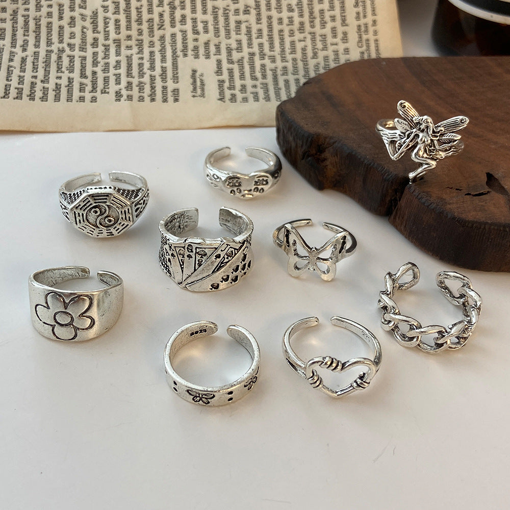 Vintage Crying Face Set Poker Hollow Rings