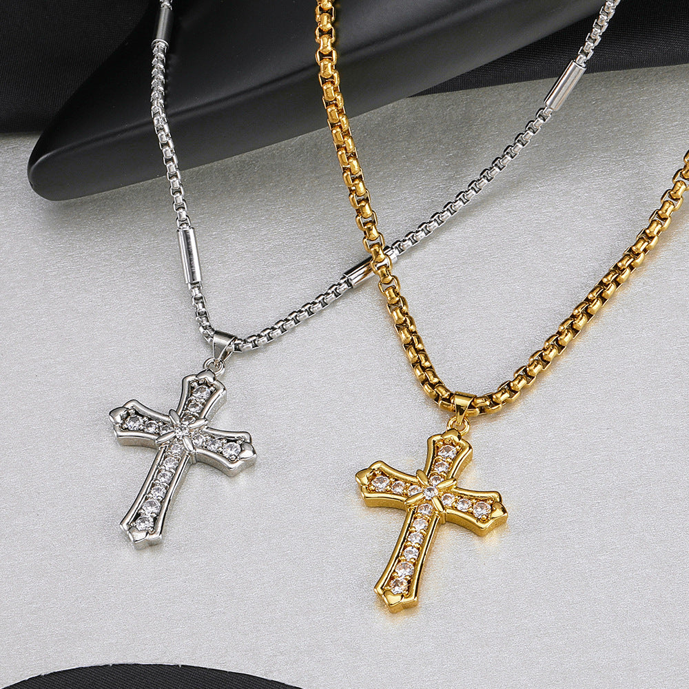 Titanium Steel Diamond Cross Retro Style Unisex Pendants