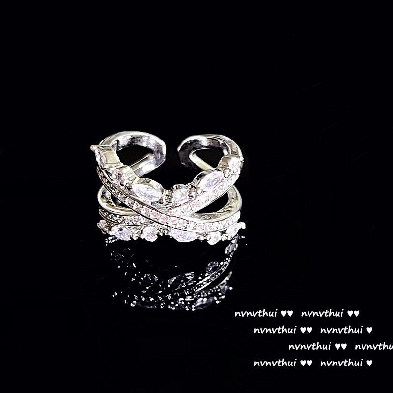 Bright Star Design White Gold Plated Zircon Starry Open Rings