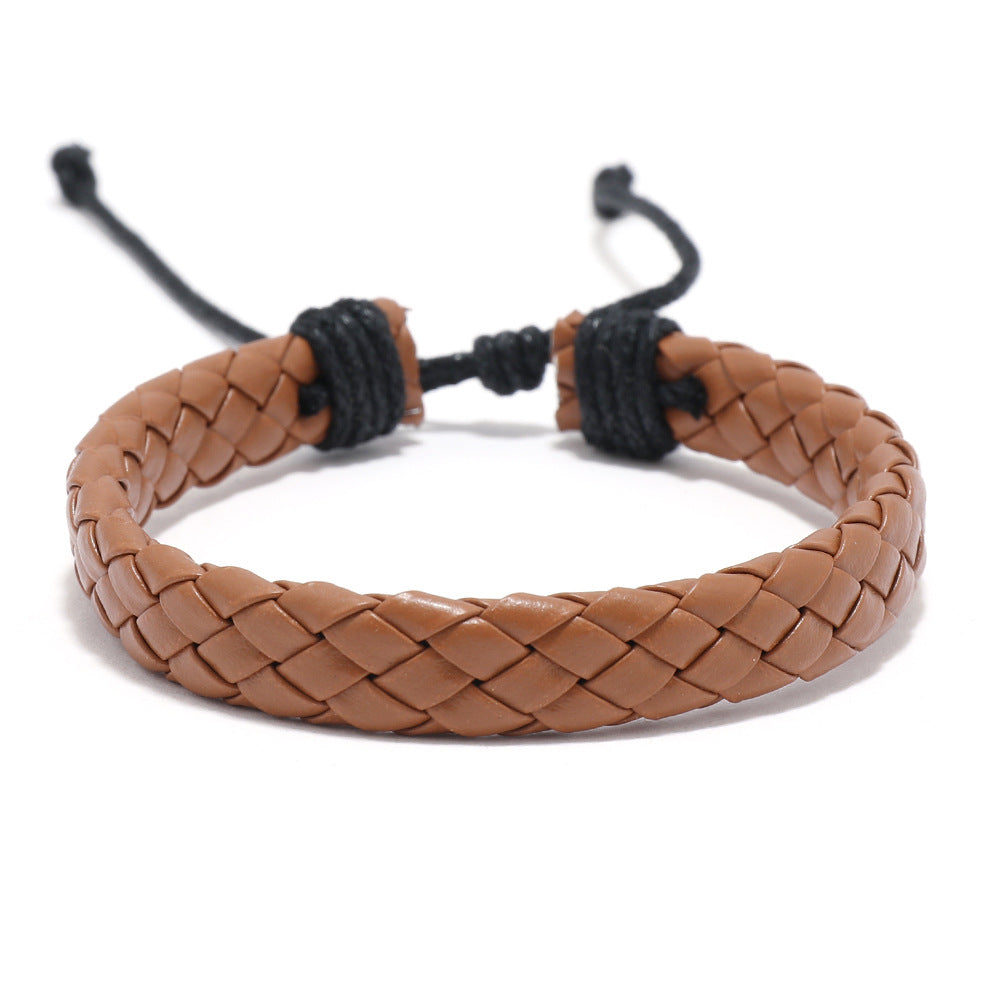 Hand-woven Black Leather Cord Adjustable Unisex Bracelets