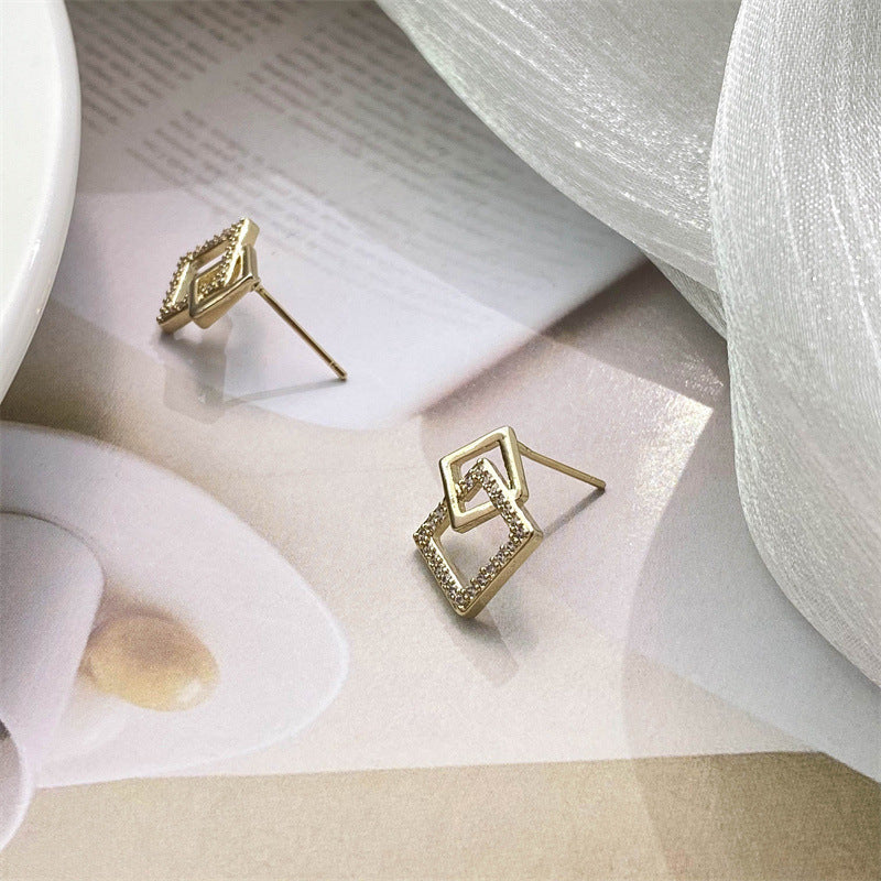 Women's Sier Needle Geometric For Personalized Simple Elegant Square Stud Earrings
