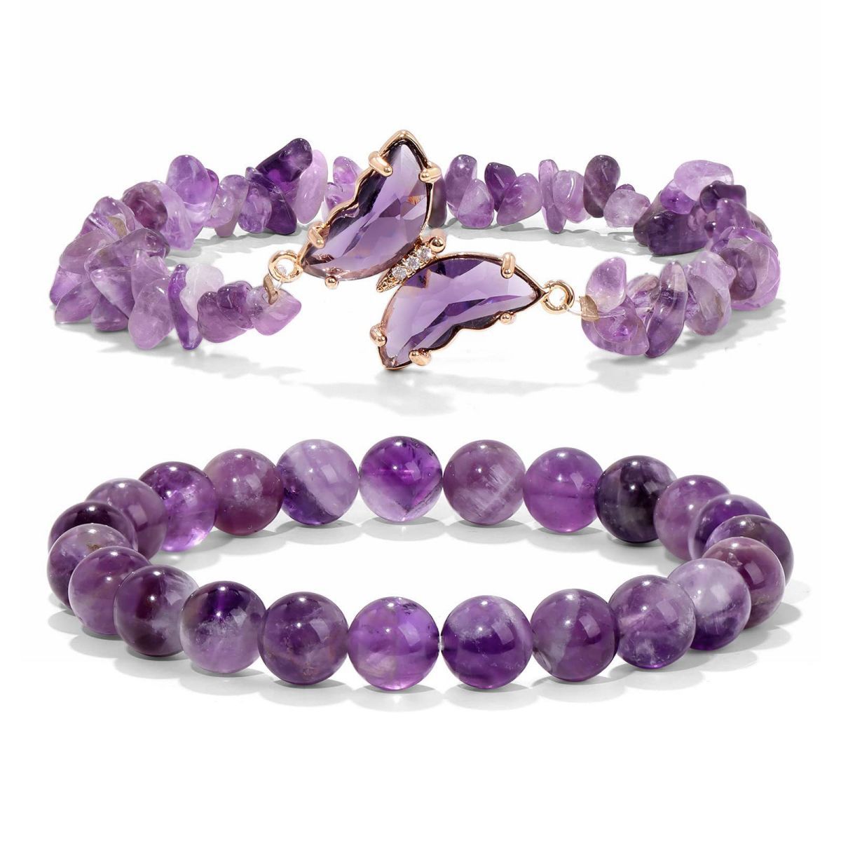 Women's Natural Stone Butterfly Elastic Beaded Bracelet