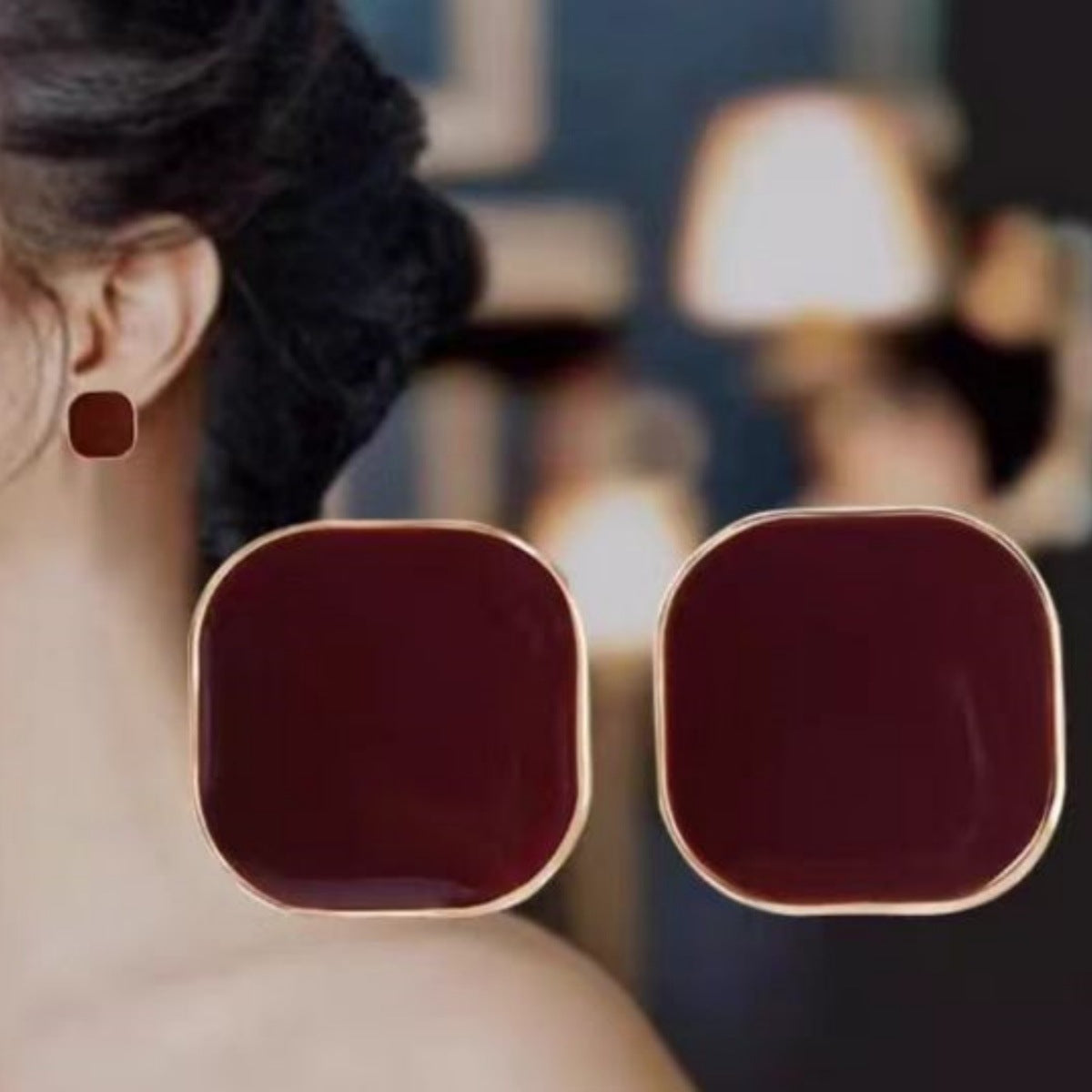 Delicate Black Auricular Needle Frosty Style Clear Design Advanced Sense Stud Earrings