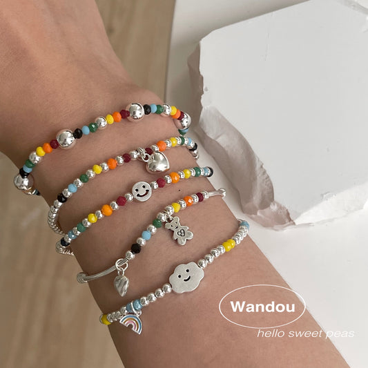 Sier-plated Handmade Rainbow Female Summer Girlfriends White Bracelet