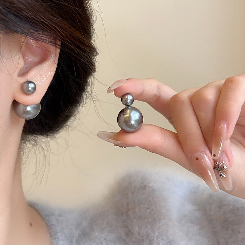 Sier Needle Niche Design Double-sided Pearl Female Advanced Earrings