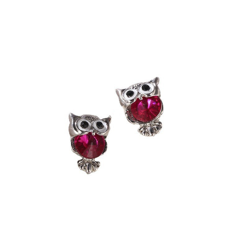 Owl Zircon Personality Simple Retro Frosty Earrings