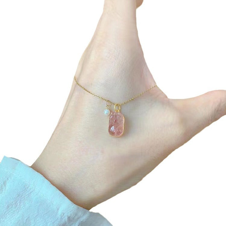 Women's Chinese Style Imitation Pink Tourmaline Small Chic For Special Interest Necklaces
