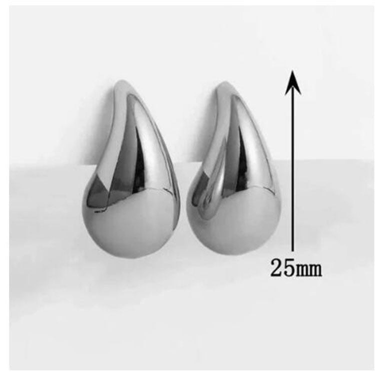 Large Water Drop Metal Cold Style Melon Seed Type Stud Earrings