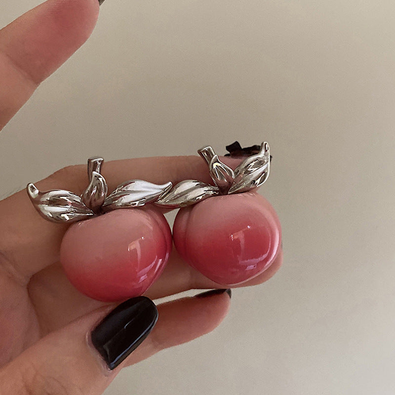 Sweet Crunchy Peach Gentle Fairy Temperament Three-dimensional High Sense Exaggerated Stud Earrings