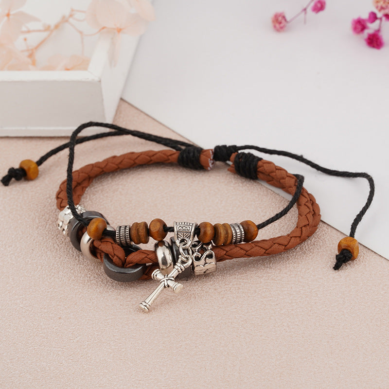 Women's & Men's Casual Retro Cowhide Hand Weaving British Bracelets