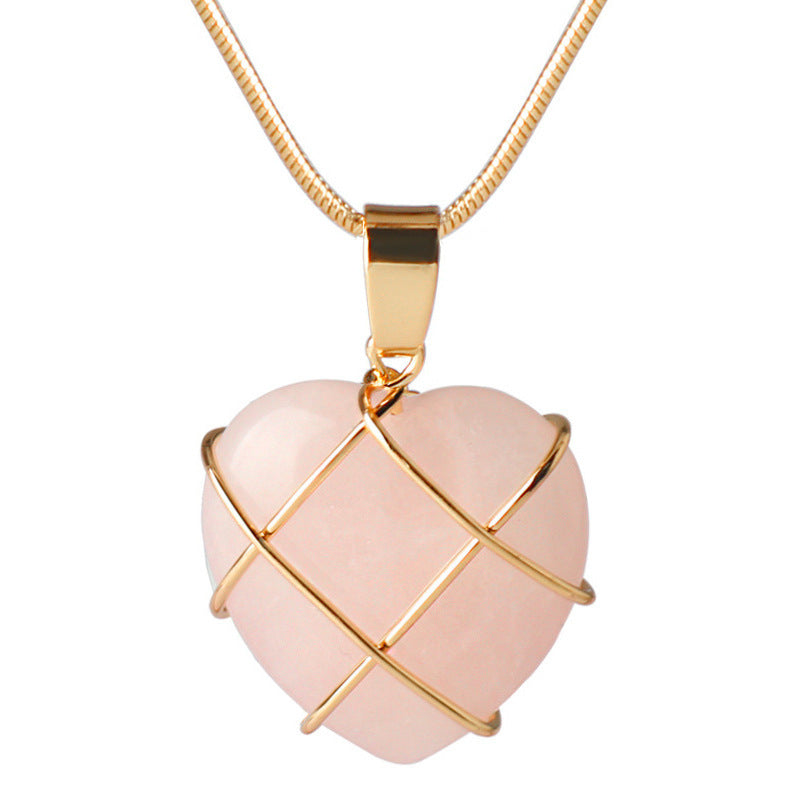 Pink Moonstone Heart Shaped Love Princess Peach Necklace