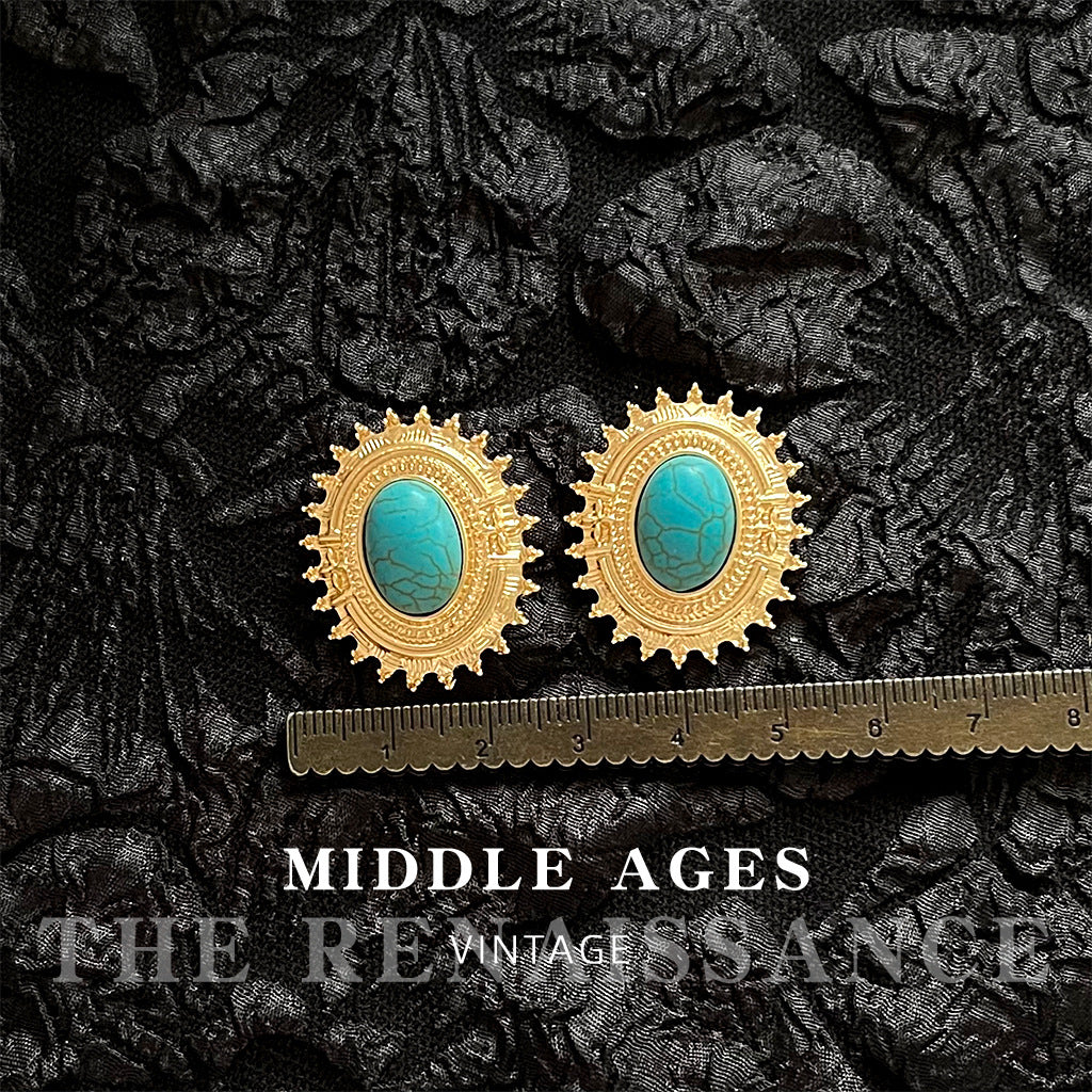 Turquoise Ancient Gold Collection Retro High-grade Earrings