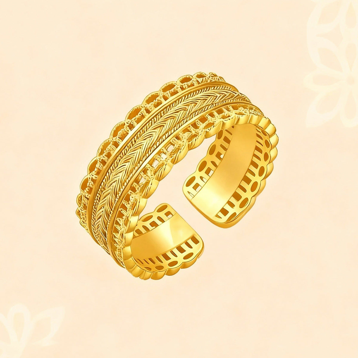 Women's Yellow Golden Oriental Ancestor Waist Wrap Wide Hollow Lace Skirt Rings