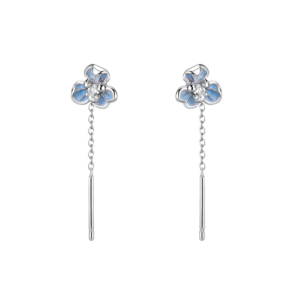 Women's Epoxy Blue Fresh Iris Flower Sterling Sier Korean Fashion Zircon Ear Line
