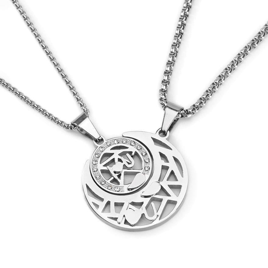 Style Sun Moon Letter Splicing Trendy Titanium Steel Chain Necklaces