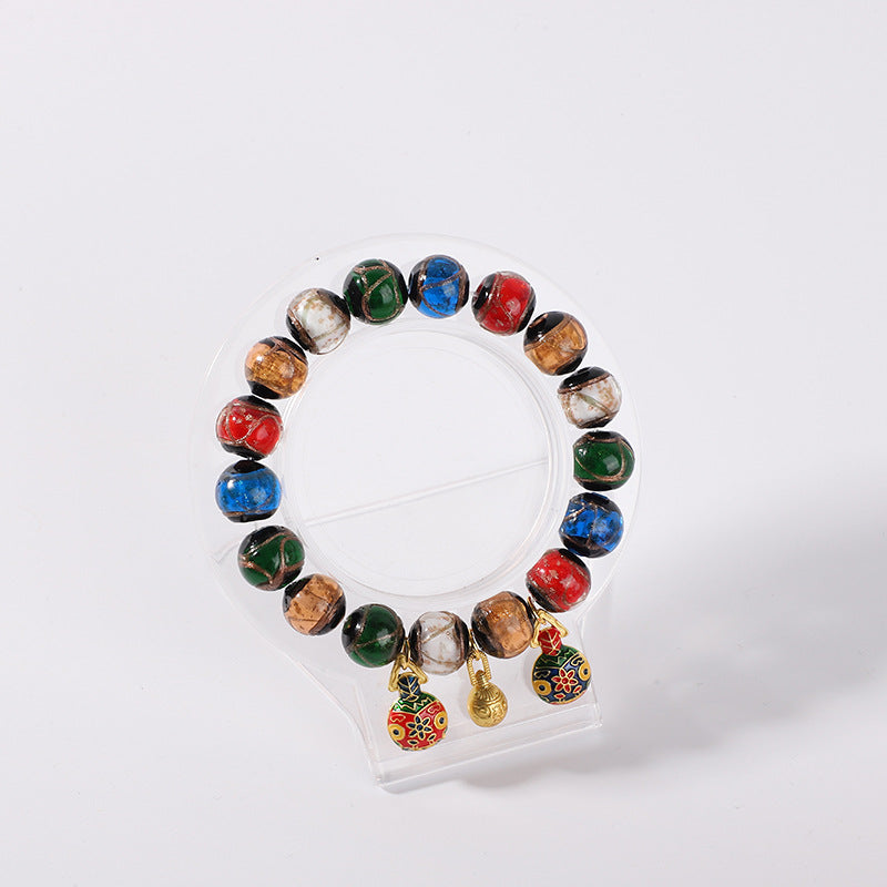 Gray Colored Glaze Chinese Style Colorful Swallowing Gold Bracelet