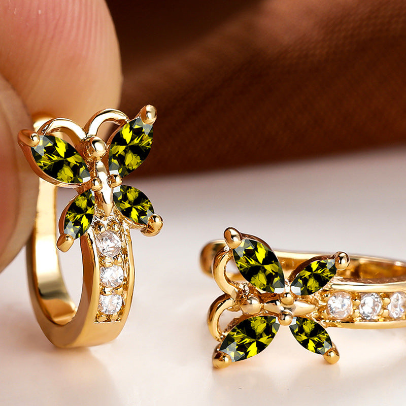 Women's Vintage Pastoral Style Edge Inlaid Zircon Small Butterfly Clip Earrings