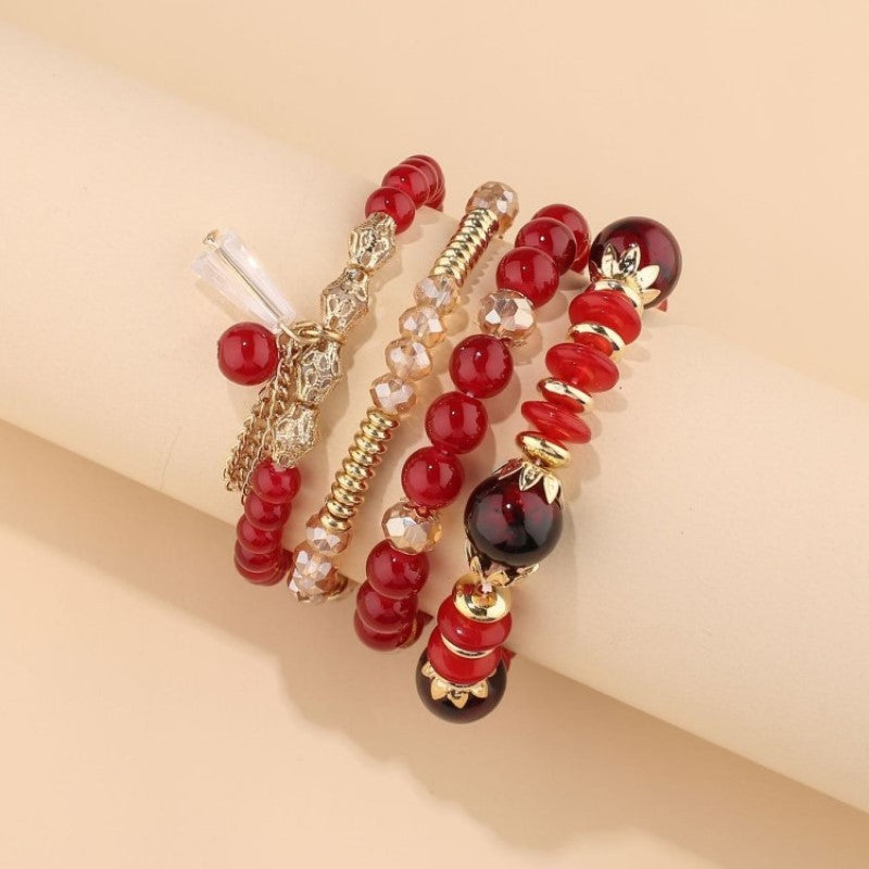 Women's Bohemian Jewelry Suit Crystal Tassel Beaded Bracelets