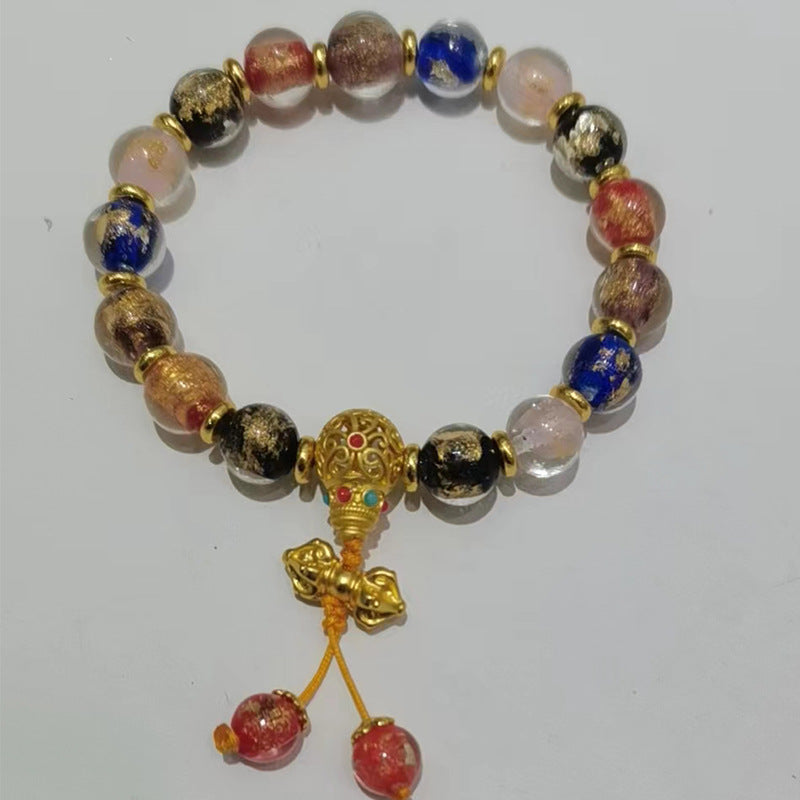 Gray Gold Foil Colored Glaze Vajra Three-way Lucky Beads Bracelet