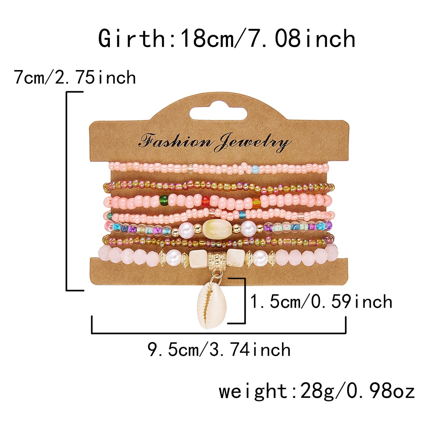 Summer Bohemian Colorful Beads Elastic Shell Bracelet
