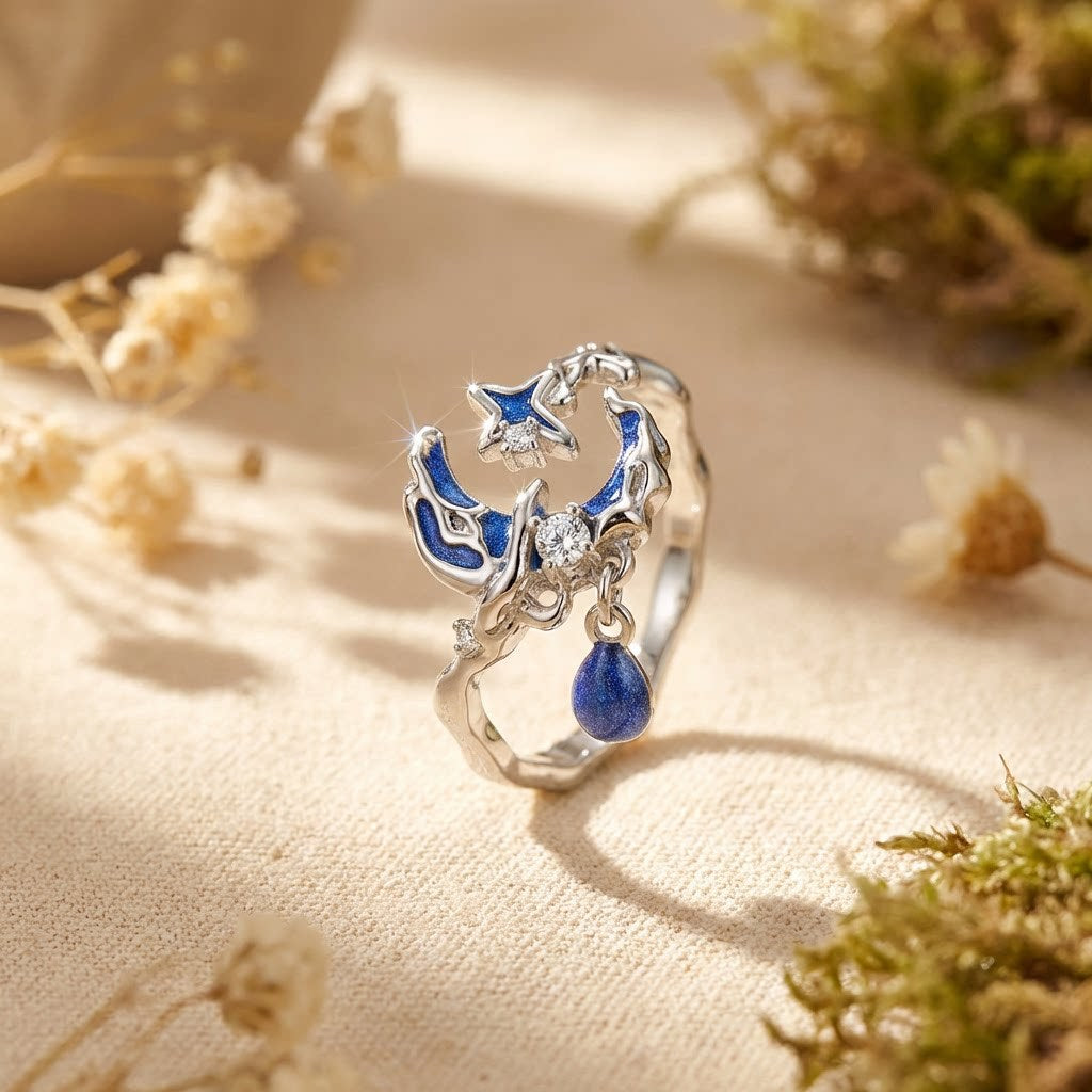 Sky Series Irregular Blue Epoxy Moon Affordable Rings