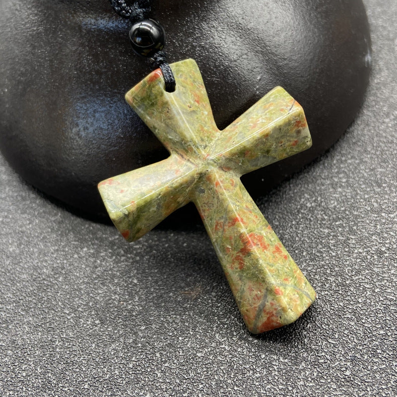 Stone Christmas Gift Agate Woven Cross Sweater Pendants