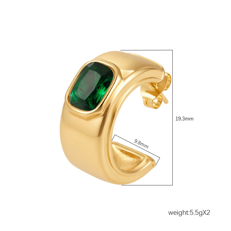 Women's Titanium Steel Gold Plated Emerald Niche Earrings
