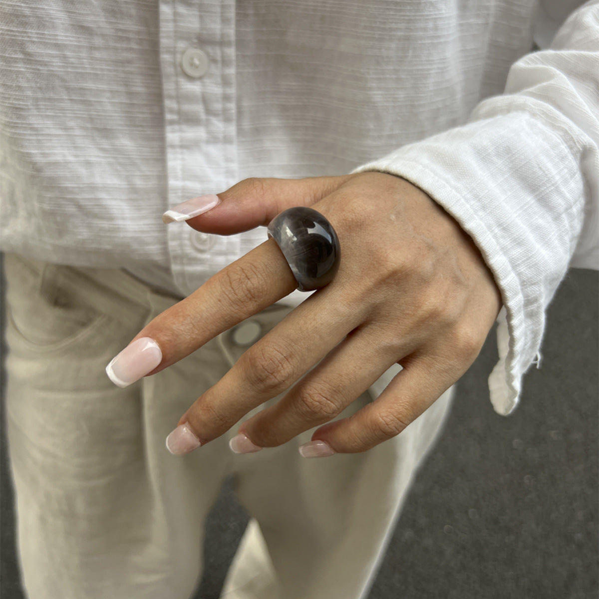 Transparent Color Resin Niche Retro Twin Rings
