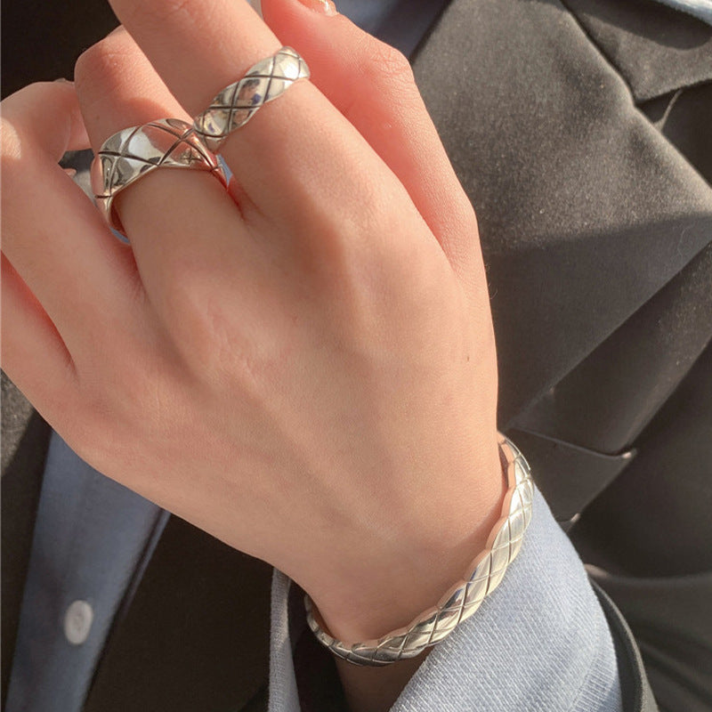 Personality Rhombus Design Sense Minority Simple Light Luxury Wide Narrow Ring