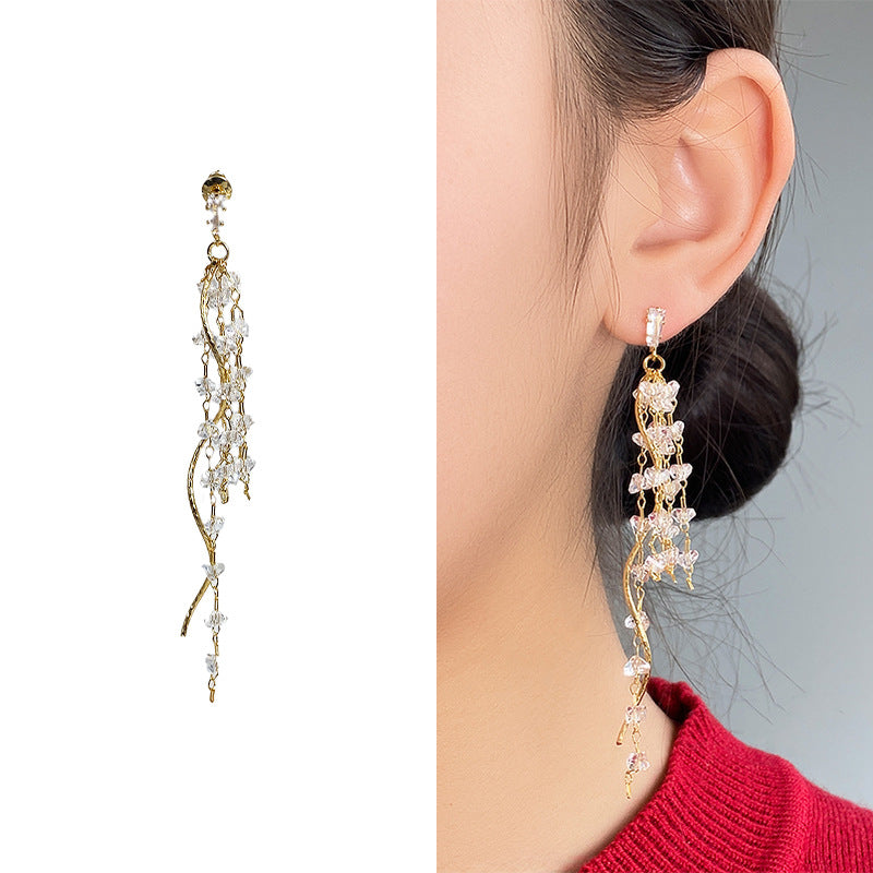 Women's French Entry Lux Long Zircon Tassel Stud Earrings