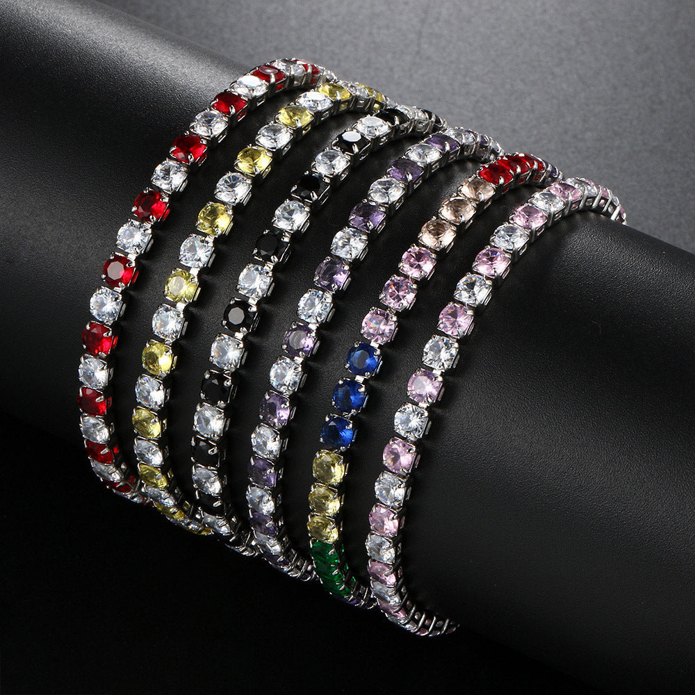 Color Zircon Female Full Diamond White Gold Plated Tennis Bracelets