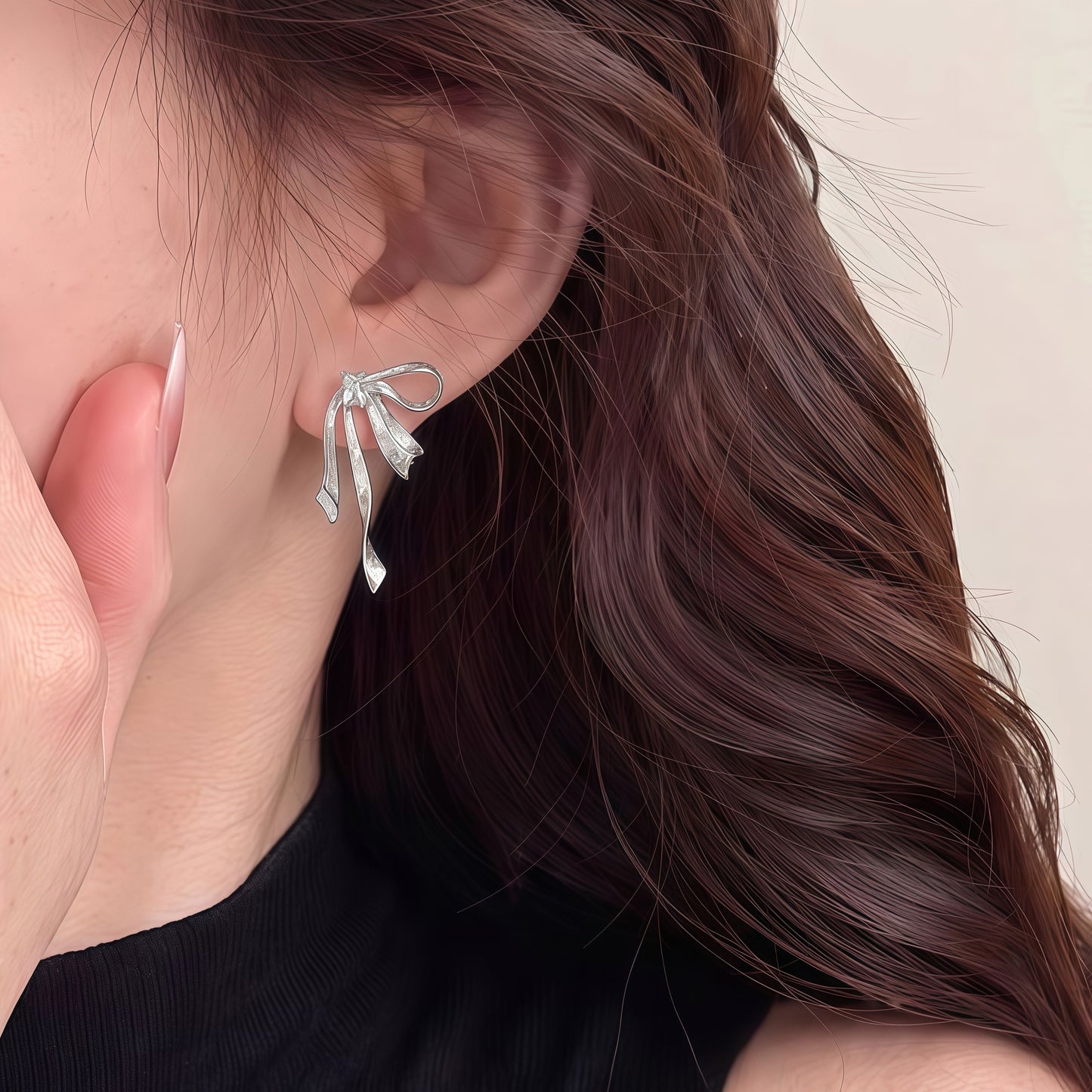 Sier Needle Ribbon Butterfly Advanced Light Luxury Minority Design Stud Earrings