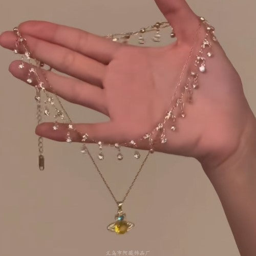 Wine Red Vintage Flower Crystal Clavicle Necklaces