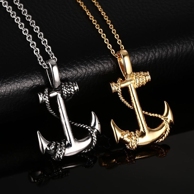 Men's Steel Boat Anchor Trendy Personality Vintage Cross Pendants