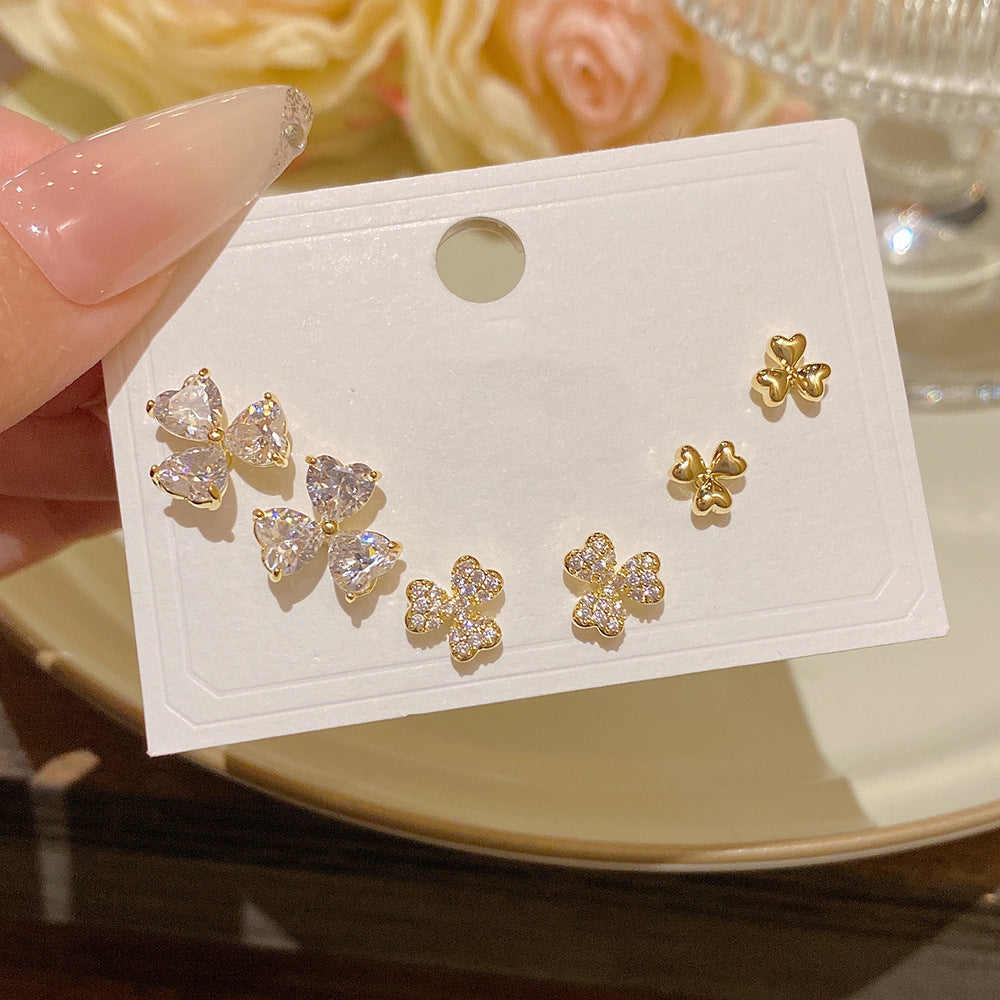 Women's Needle One Card Three Pairs Earings Small Delicate Summer High-grade Stud Earrings