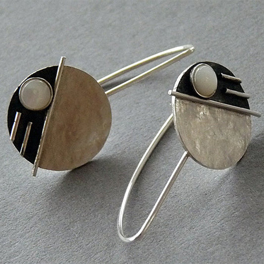 Women's Vintage Disc Two-color Simple Inlaid Opal Earrings
