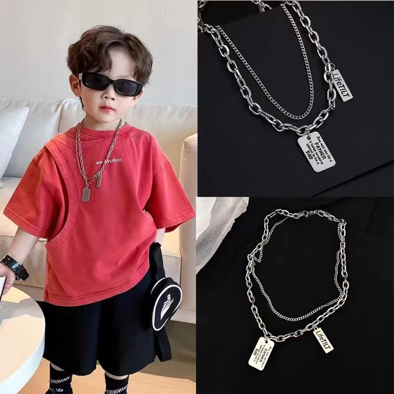 Children's English Letter Double Layer Twin Boyish Look Necklace