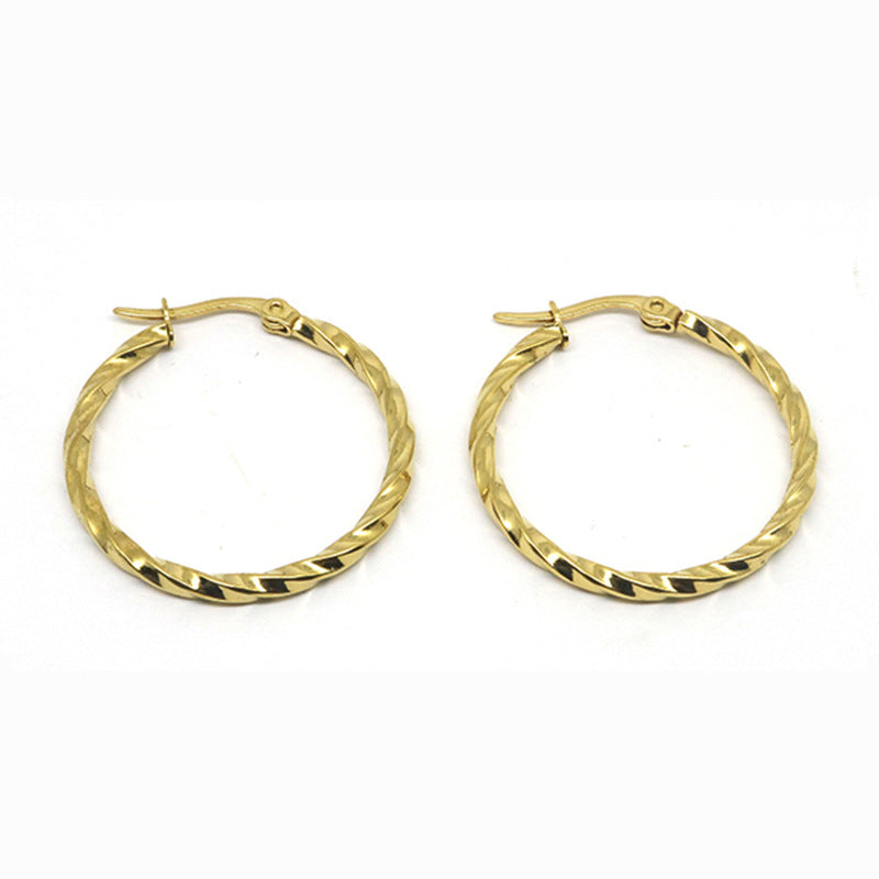 Stainless Steel Twist Twisted Wire Big Circle Earrings