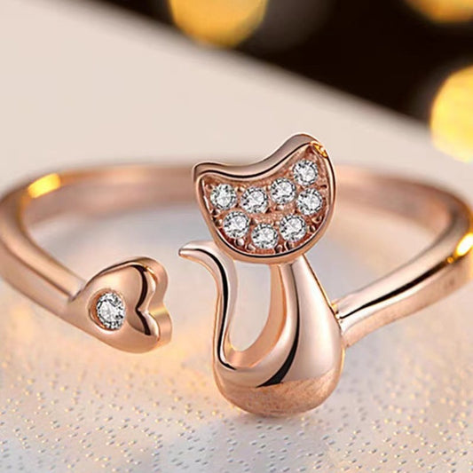 Korean Style Cute Cat Tail Open Adjustable Female Trendy Cool Rings