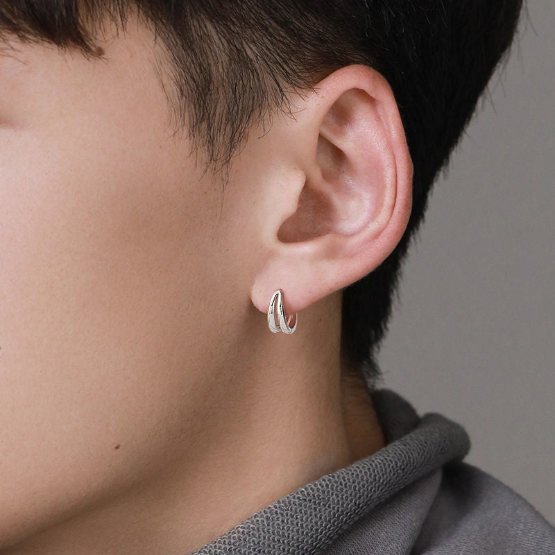 Men's Sier Tide Niche Personality Simple Ear Buckle